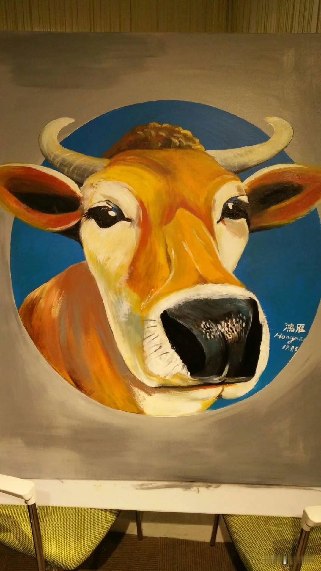 有人办公室画八骏图，有人画下山猛虎，而我的粉丝让我给他画个牛，看看我十年前画的《