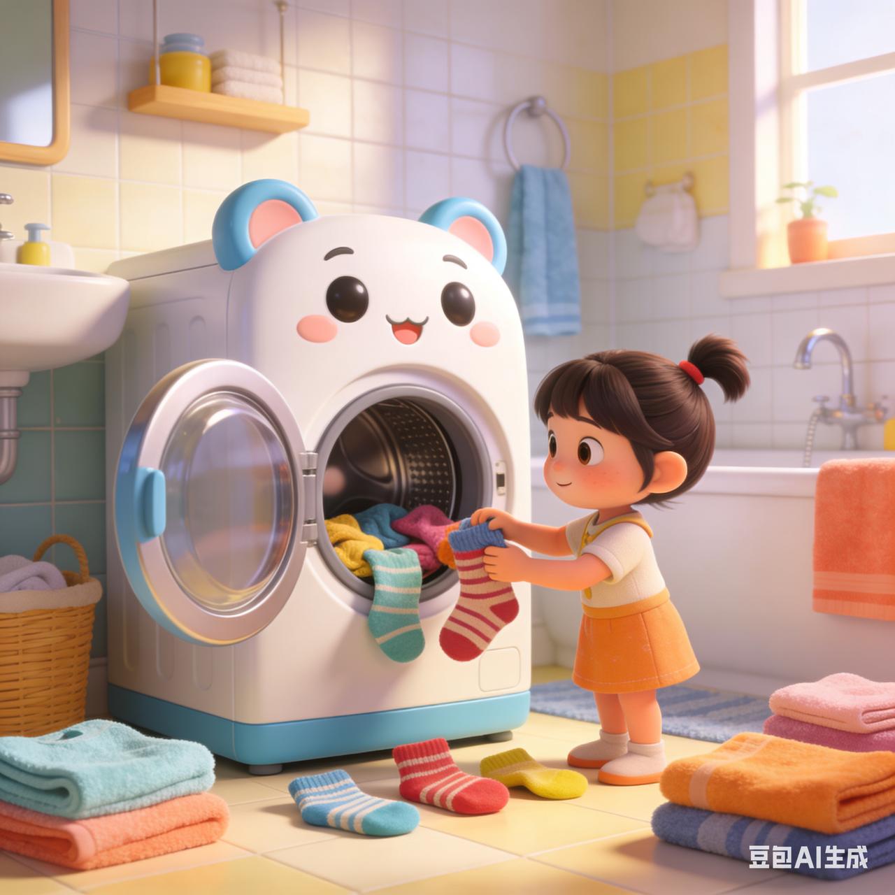 晚上我在一个朋友家里面，发现他把一堆的衣服团成一团，放到洗衣机里面，打开烘干的开