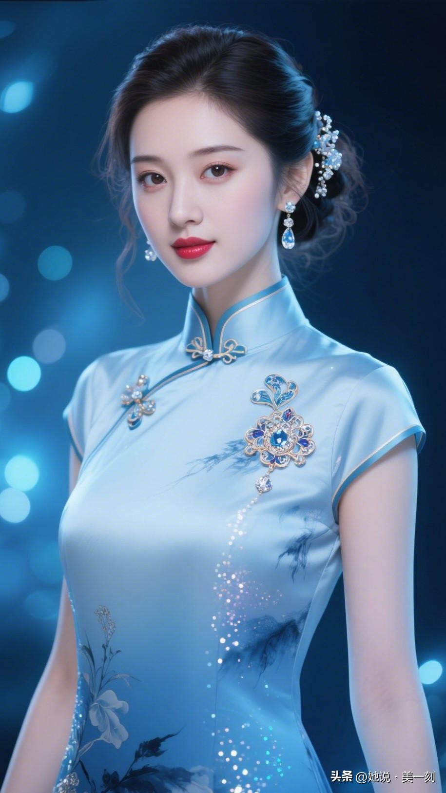 古典与现代的完美融合，惊艳的蓝调旗袍，尽显东方韵味！女人最耐看的长相是什么样的