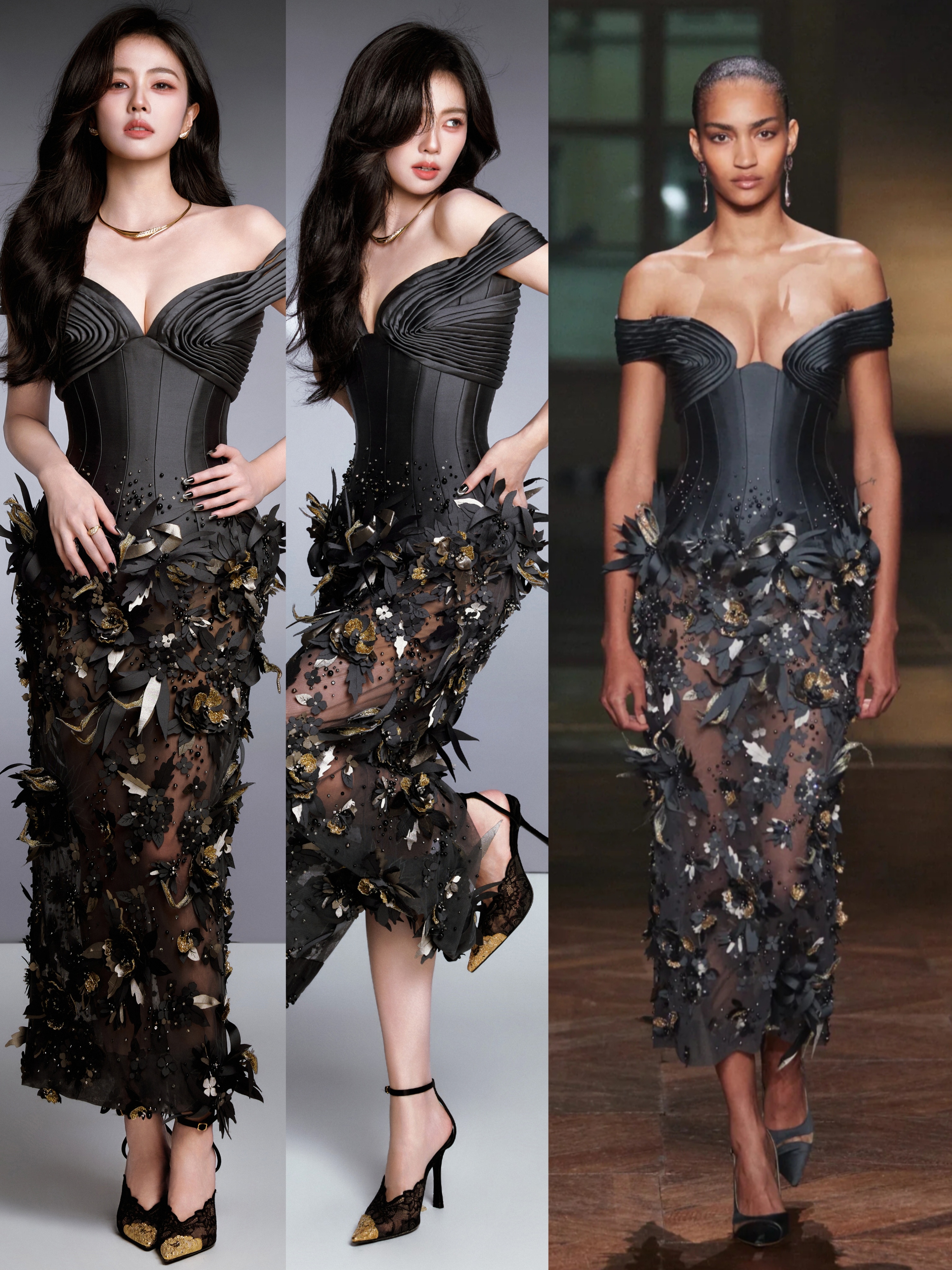 白鹿第三套来自Georges Hobeika 2025秋冬高定，这一身自带压迫美
