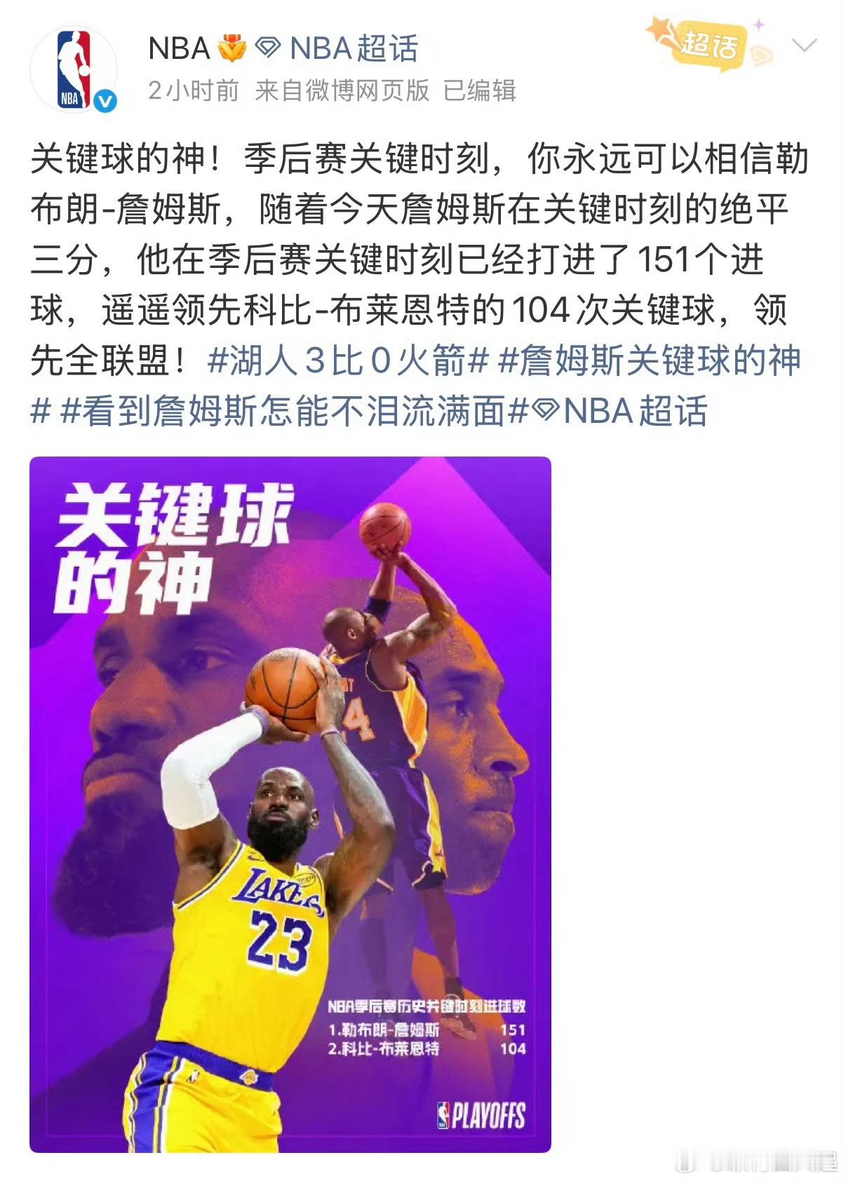 詹姆斯季后赛关键球达151个不要等传奇退役后再去怀念他，见证、喝彩、享受、珍惜，