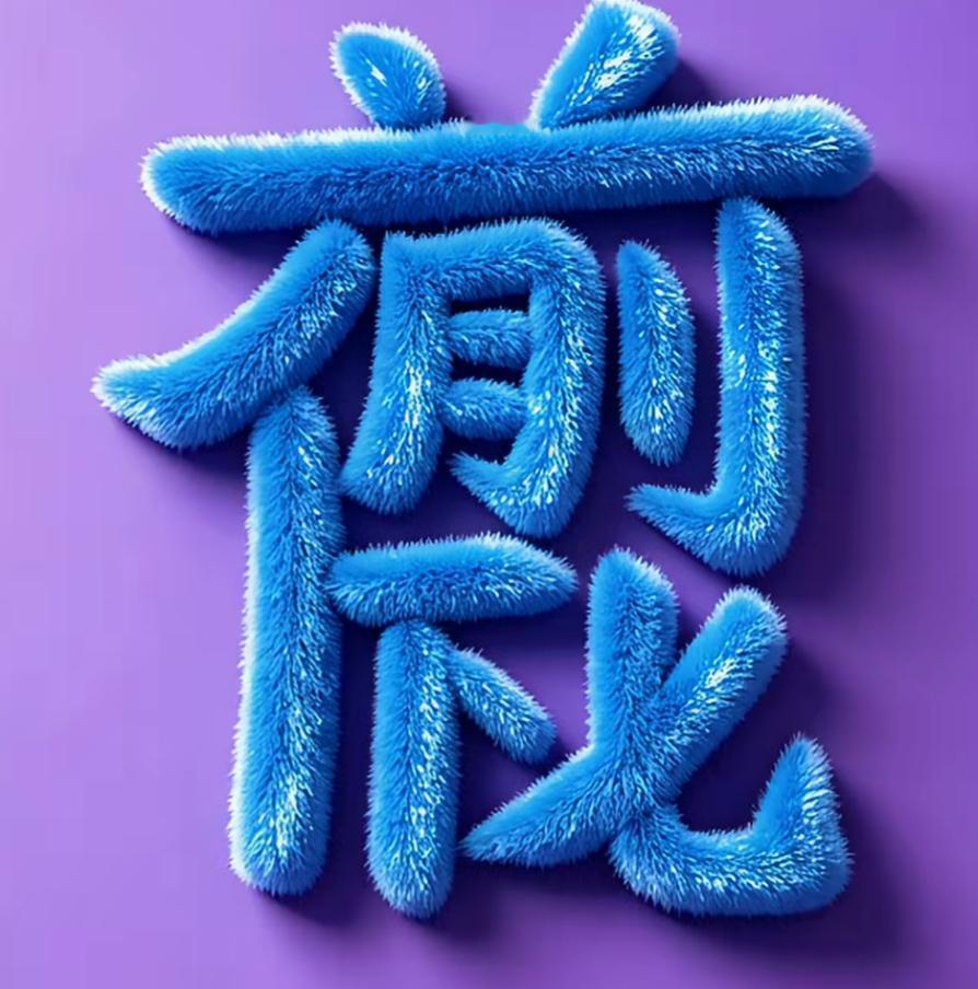 毛茸茸的蓝色汉字真可爱！这是几个蓝色的字呢？太漂亮了，谁能读出来听一下。[作揖]