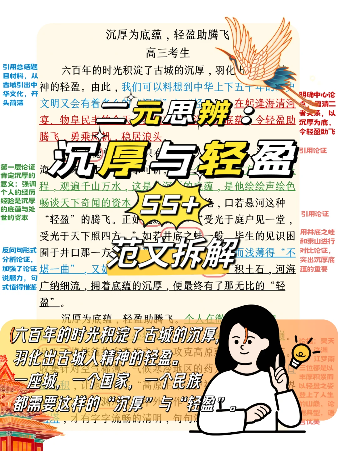 ‼️范文拆解3️⃣5️⃣二元思辨：沉厚与轻盈🦋