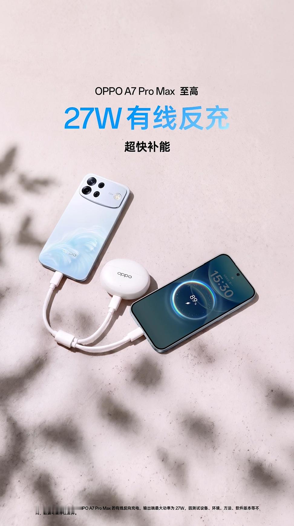 OPPO A7 Pro Max 搭载80W超级闪充，自己补能快，反充效率也不错，