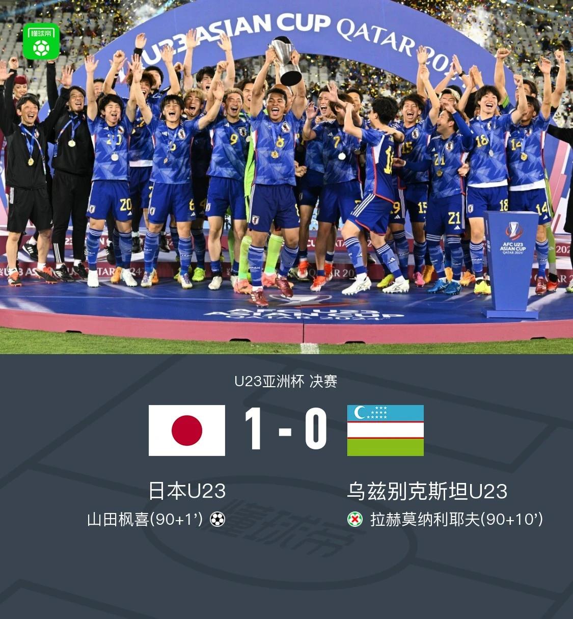 日本足球其实一样靠归化！U23亚洲杯日本夺冠，队长8号藤田让瑠奇马获得本届赛事M