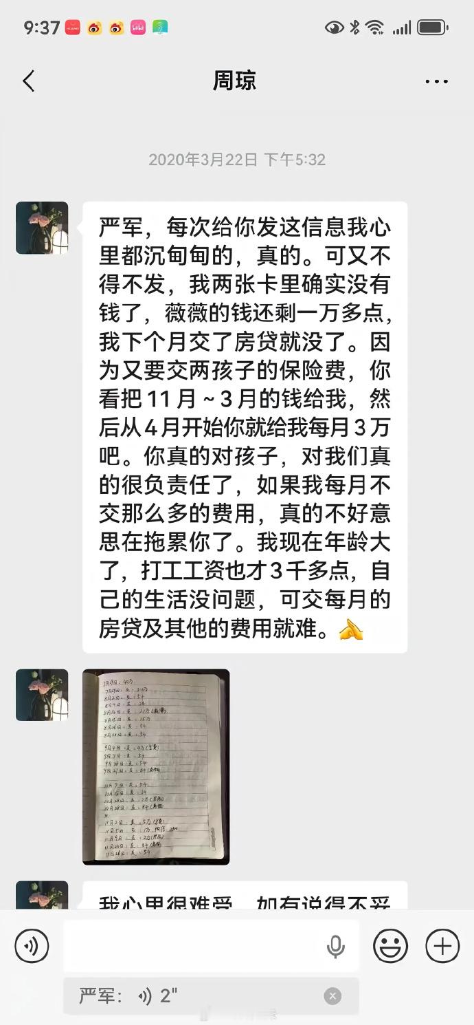 严军发聊天记录现在我看很多粉丝都在冲他爸爸，说他爸爸出轨啥的，说抚养孩子是义务，