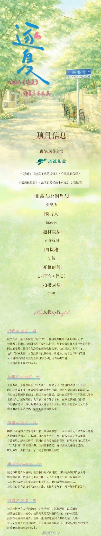 逐夏 要影视化了，组训已出，谁符合你心目中的林折夏×迟曜 