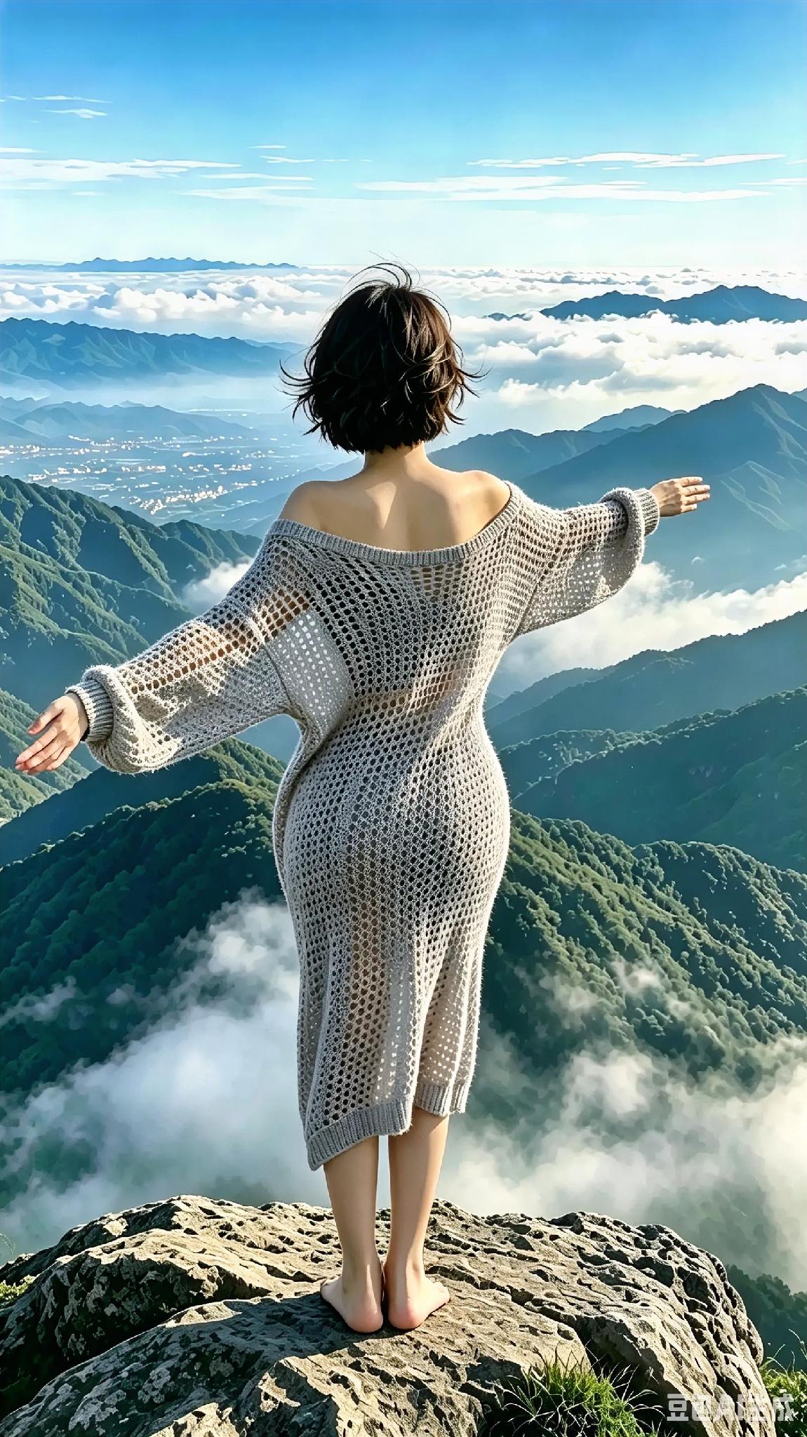 美女你站在山顶干吗？
你想拥抱整个世界……