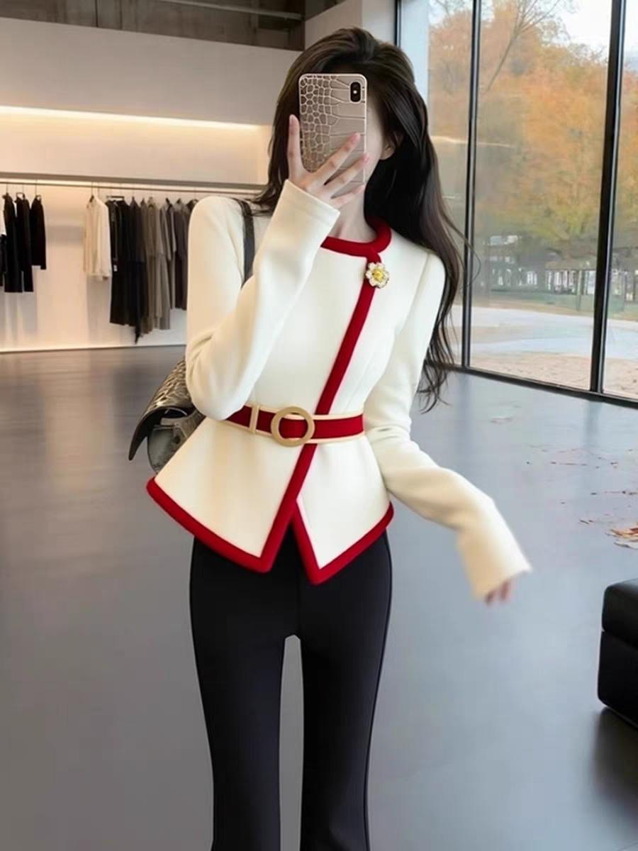 时尚穿搭！韩系慵懒chic高级感超好看时尚洋气时髦小香风白色针织外套女春季！时尚