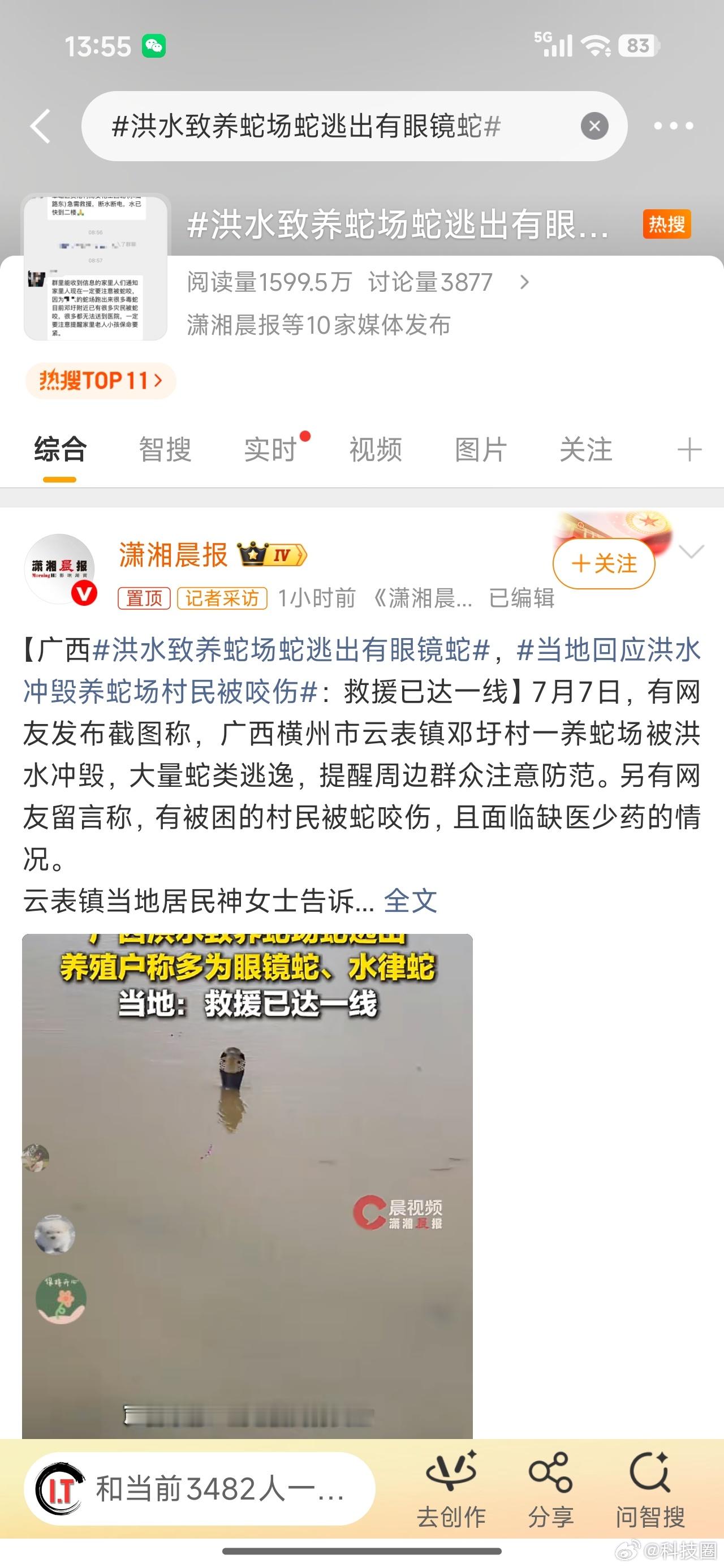洪水致养蛇场蛇逃出有眼镜蛇扩扩扩，这也太难了，毒舌治疗原本就需要很及时，而洪水又