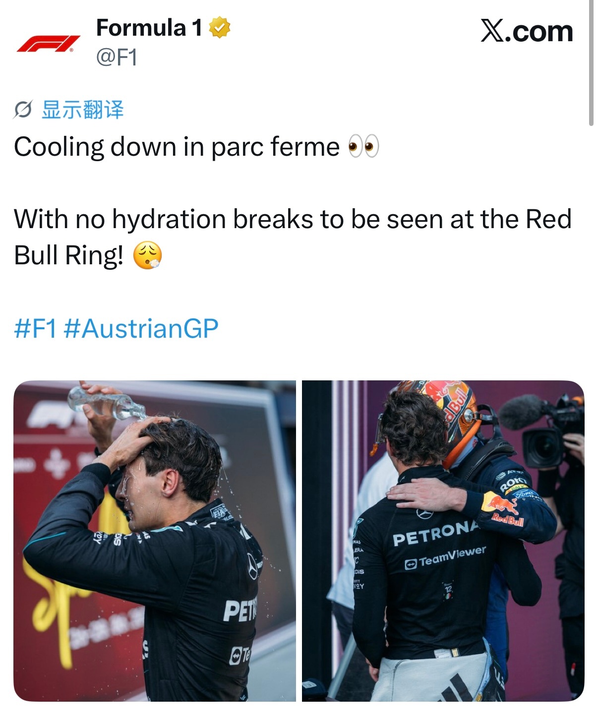 F1没有补水暂停，官方联系世界杯热点今天比赛太热了2026f1奥地利大奖赛