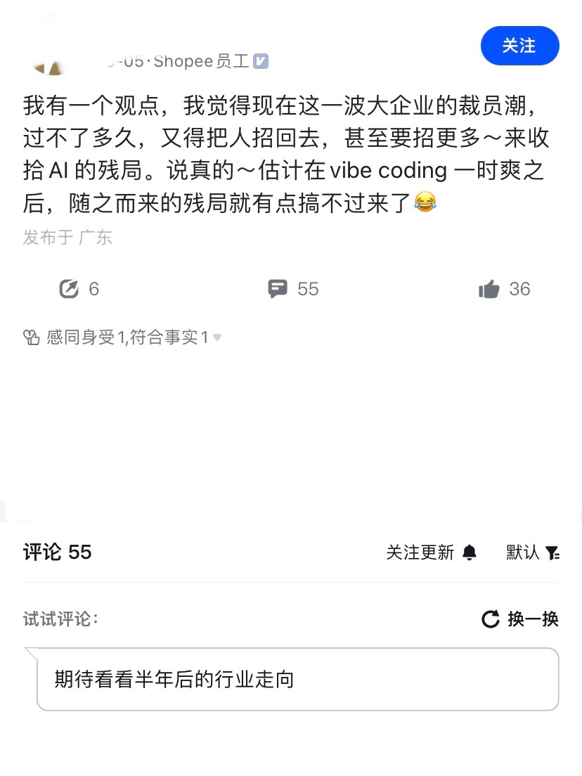 AI的天塌了，过不了多久，公司又要招更多人来干AI的活。一位虾厂员工预测，vib