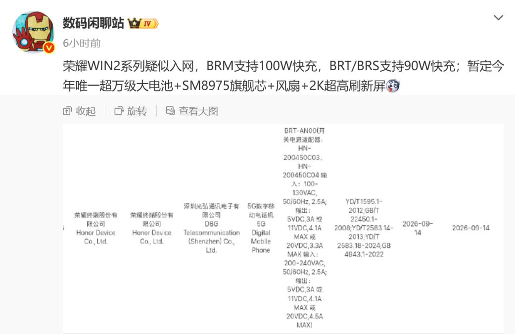 万万没想到，荣耀WIN2这么快入网，同档唯一顶配性能旗舰

荣耀WIN2有望成为