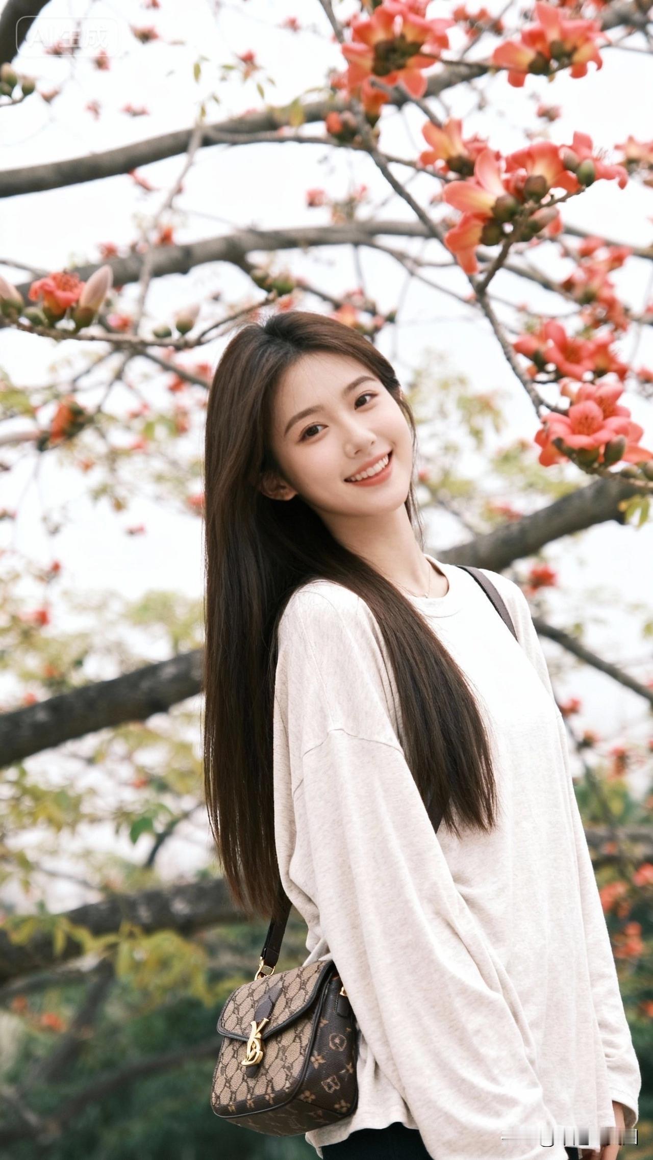 春日暖阳下，花海中的微笑女孩🌸😊