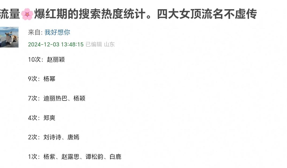 基本符合事实，85🌸里为什么诗嫣长年垫底（破10w次数太少），爽子流量大为什么