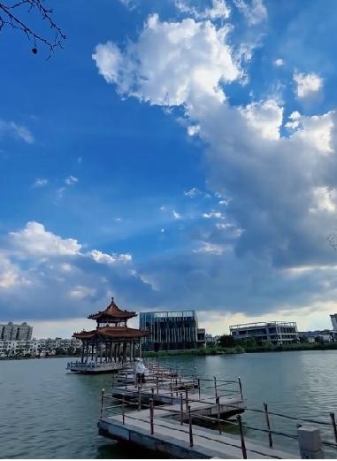 曹县南湖公园，蓝天白云，晴空万里
一城湖光，满目清爽，随手皆是好风景！