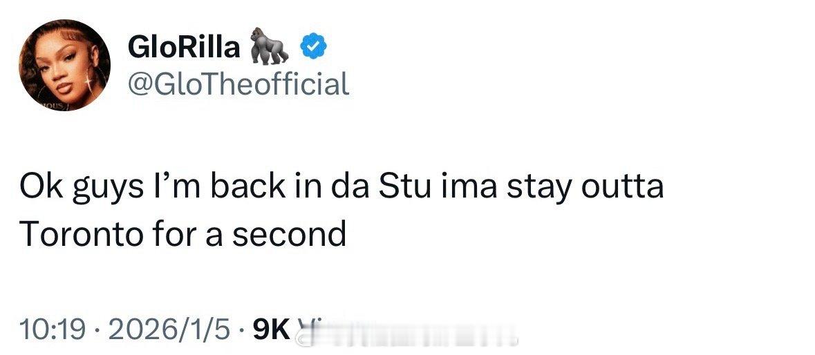 嫂子宣布：回归录音室录音，暂别多伦多和莺歌一段时间。英格拉姆