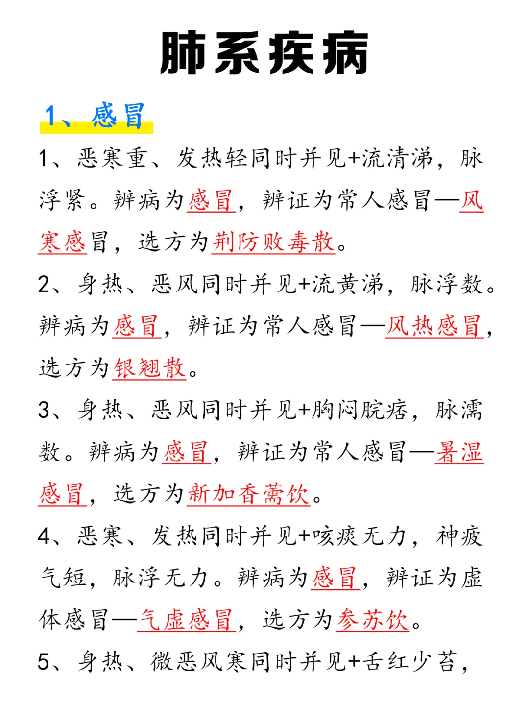 中医小白都适用！肺系病症完整版笔记！