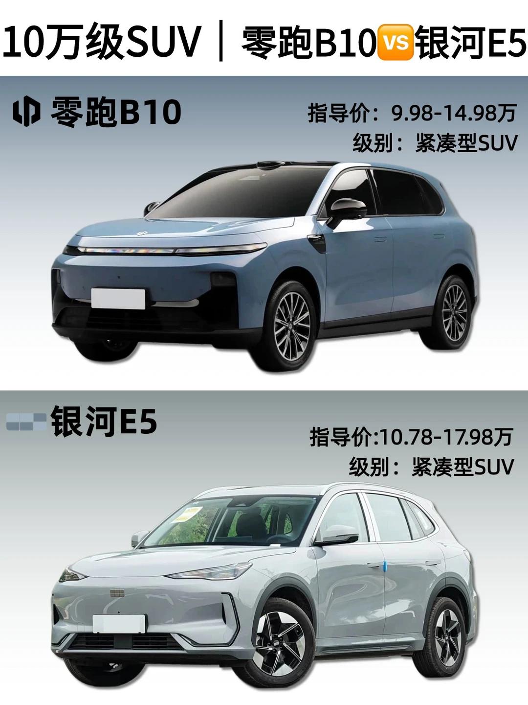 零跑B10和银河E5对比，看完直接闭眼冲B10不踩坑！
先看价格，零跑B10起步