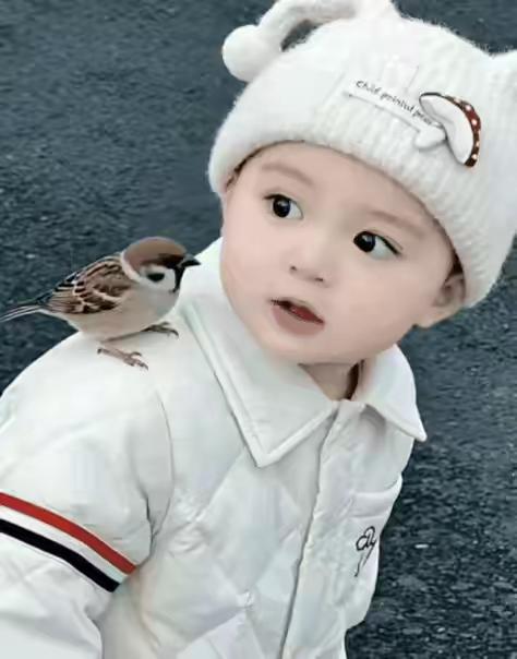 一个约莫两岁、人见人爱的清纯可爱小女孩正在院子里嬉戏。这时，一只麻雀不知从何处飞