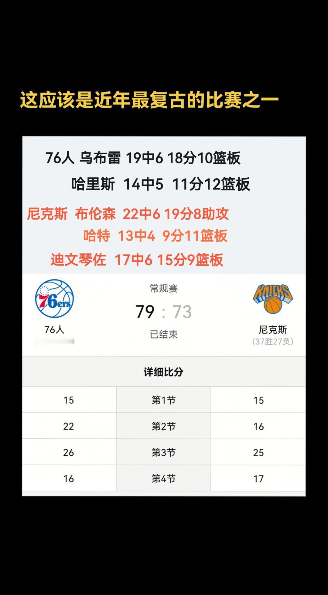 #nba吐槽大会  有多久没有看到这样的全场比分
