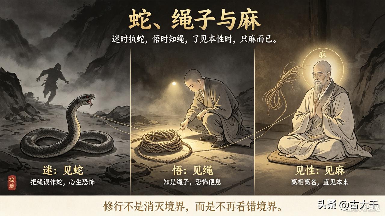 蛇、绳子与麻

有网友指出：凡夫口里的“常乐我净”与觉者证悟的“常乐我净”是不同