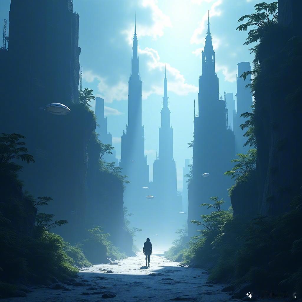 在云端之上，未来的城市在光影中闪耀✨愿这份科技之梦，带给你无限可能与希望！ 天空