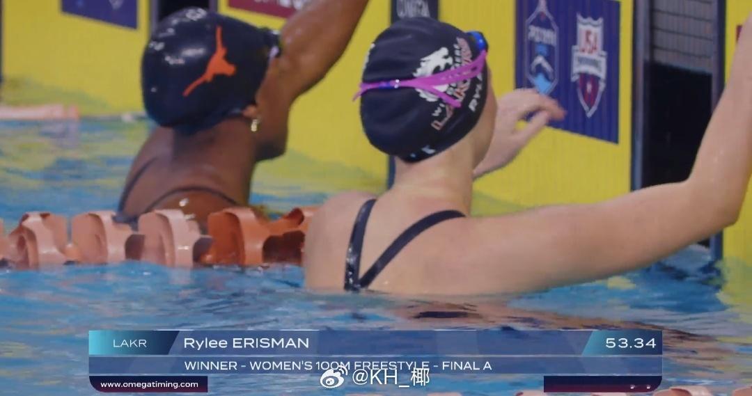 美国游泳系列赛奥斯丁站 女100自决赛Erisman 53.34曼努尔 53.5