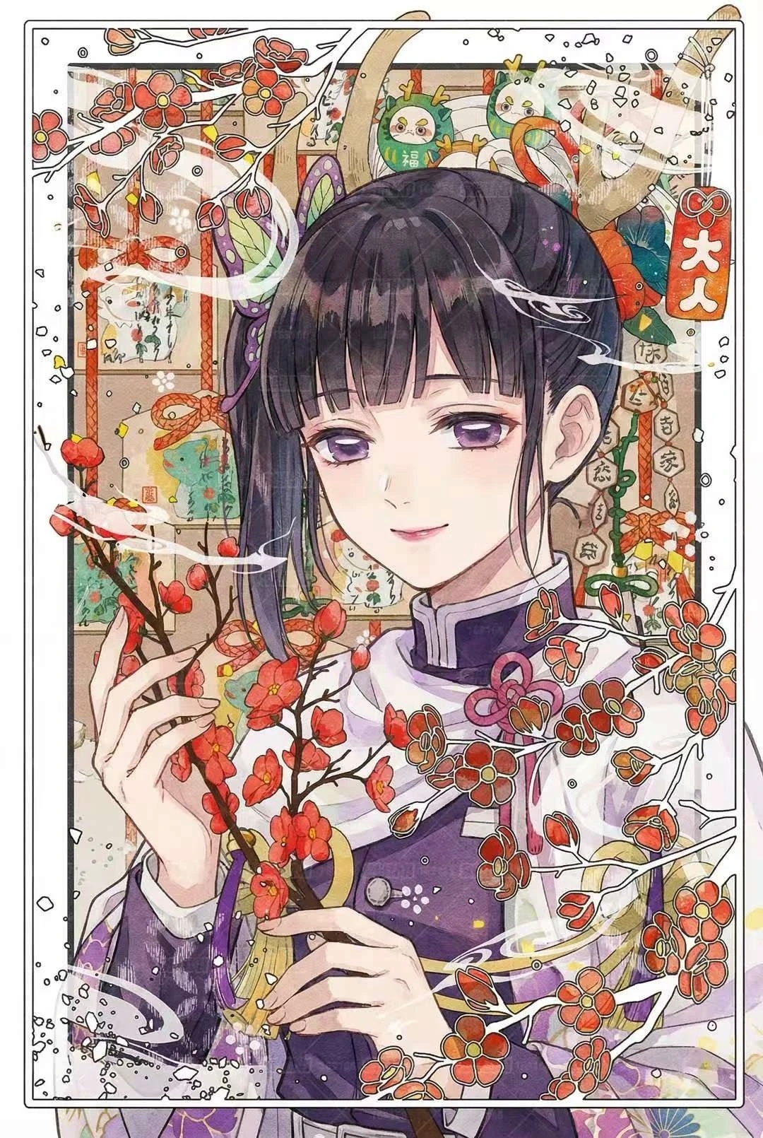 动漫新年迎喜番次元新星计划 水彩风格鬼灭之刃 壁纸 ，画面细腻而唯美 