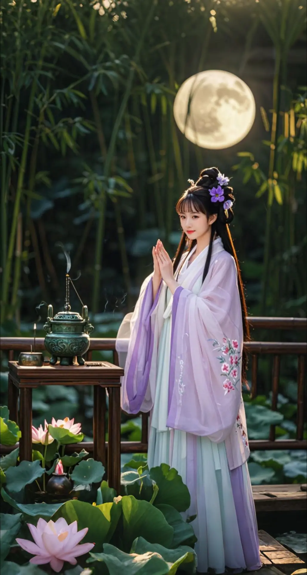 AI扩图 AI竹林拜月仙影