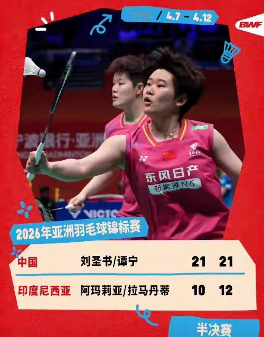 刘圣书/谭宁晋级羽毛球亚锦赛女双决赛，国羽提前包揽女双冠亚军羽毛球体育明星 4月