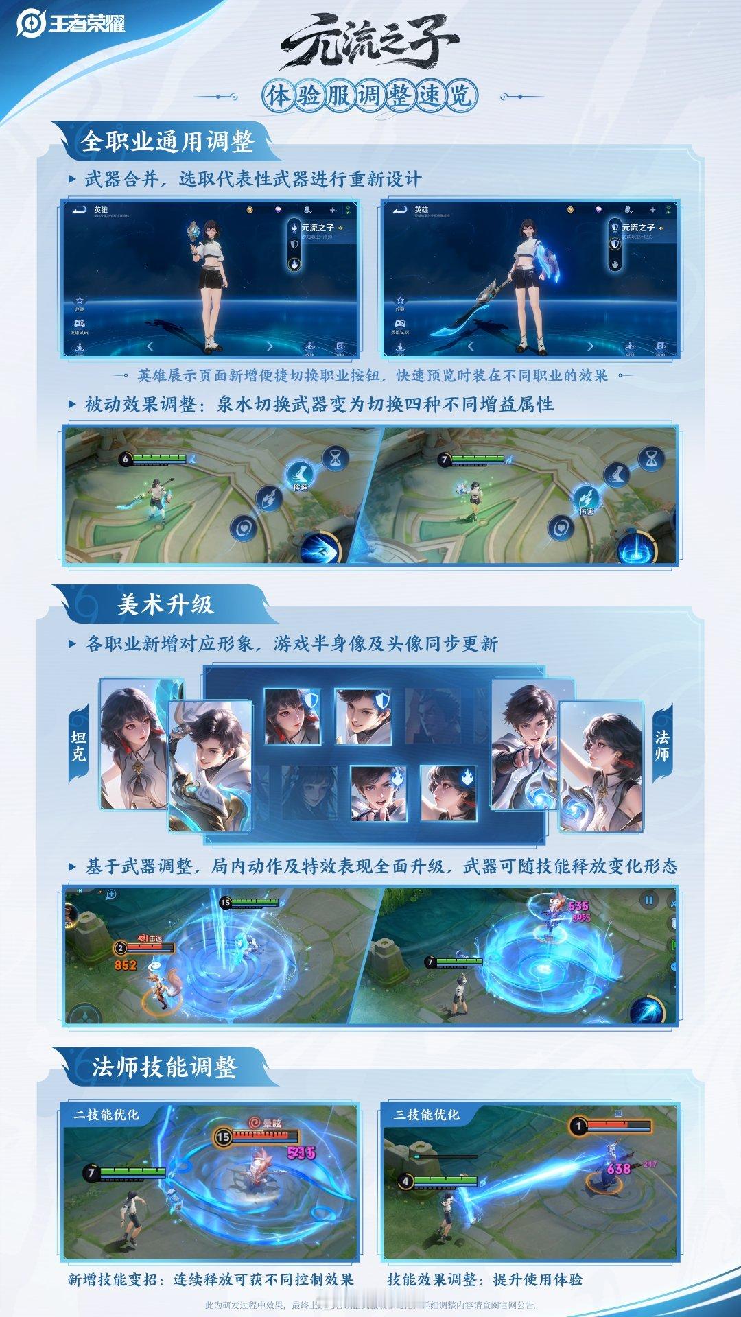 体验服元流之子各职业有对应的海报了 武器只有一把了 大锤子没了 换成四种不同属性
