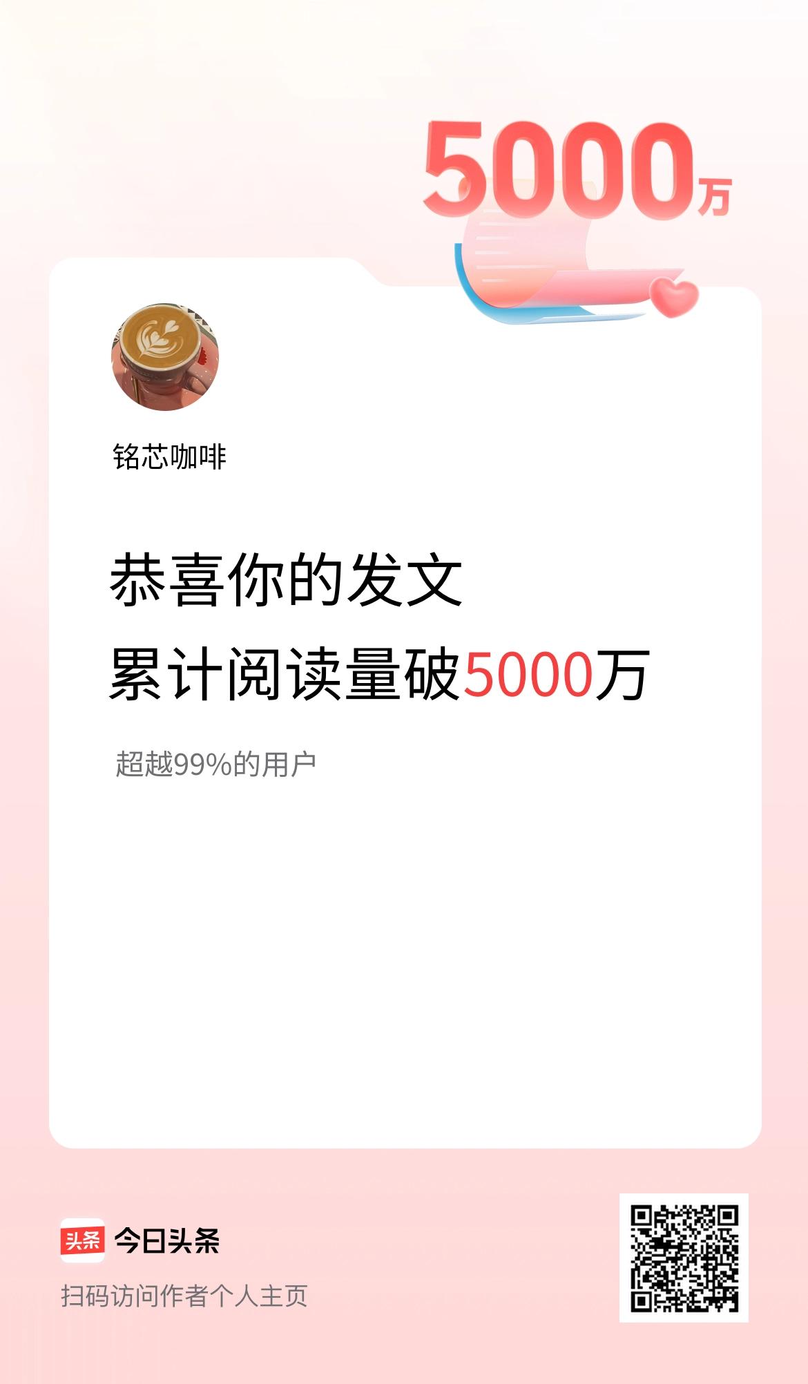 🤝我在头条累计获得阅读量破5000万啦！