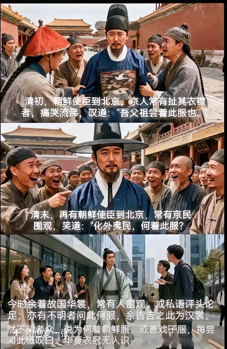 被剃发易服了几百年！不知道自己的服装了！
乱烘烘你方唱罢我登场，反认他乡是故乡。