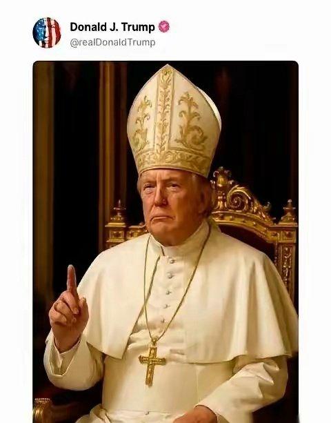 老特又在自己的社交媒体发了一张P图照片，这次还是把自己P成了教皇的样子，这是要干