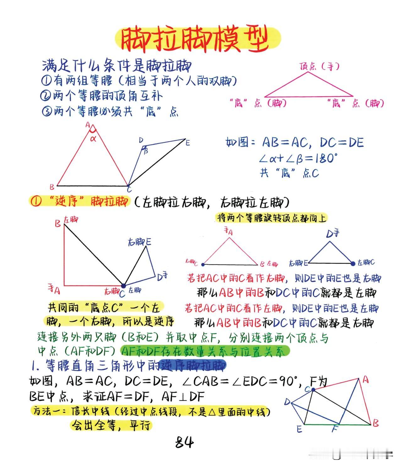 最近迷上了研究一些特殊的几何模型，比如今天分享的脚拉脚，如果理解不透，做题时很多