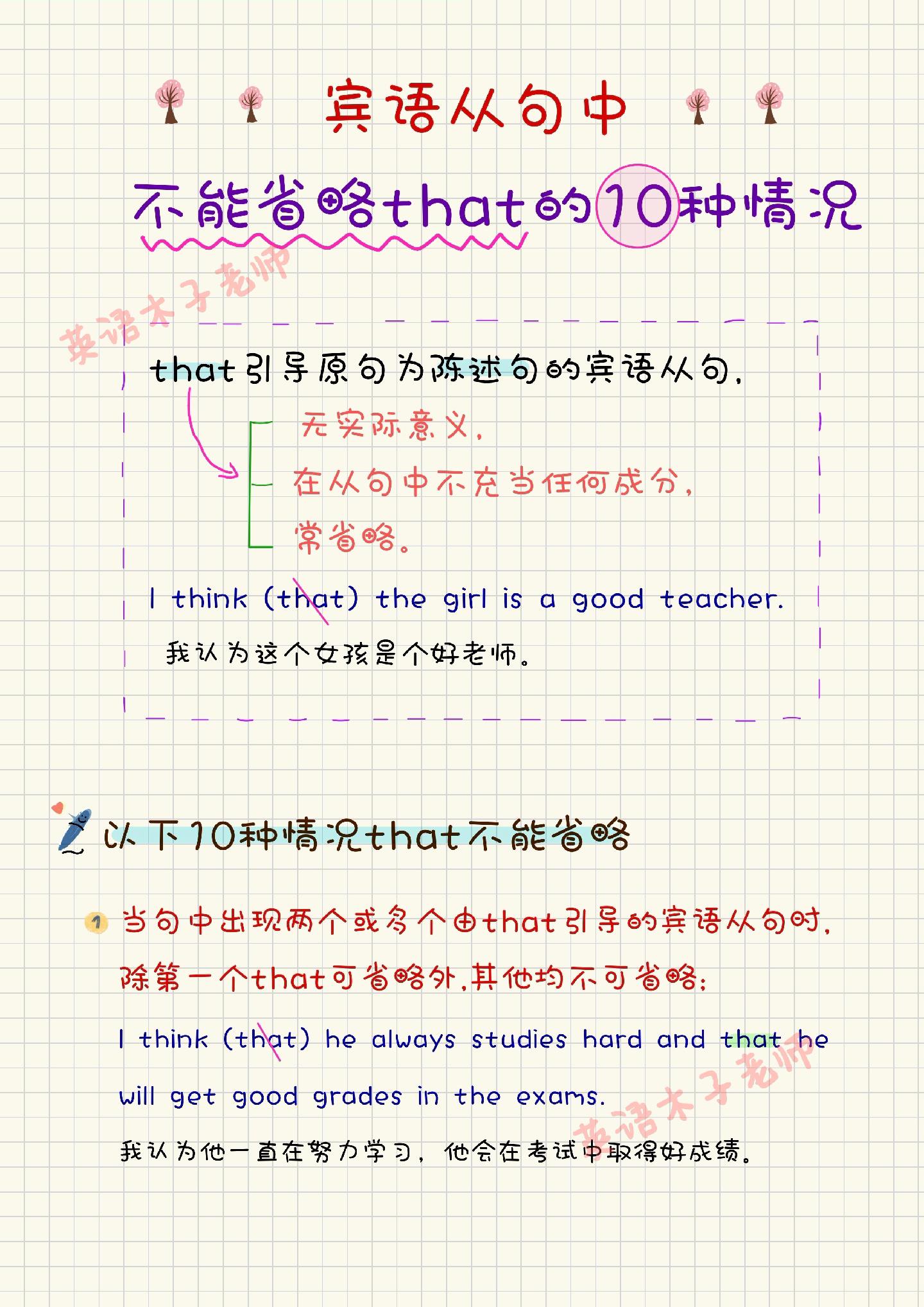 宾语从句中，that不能省略的10种情况。