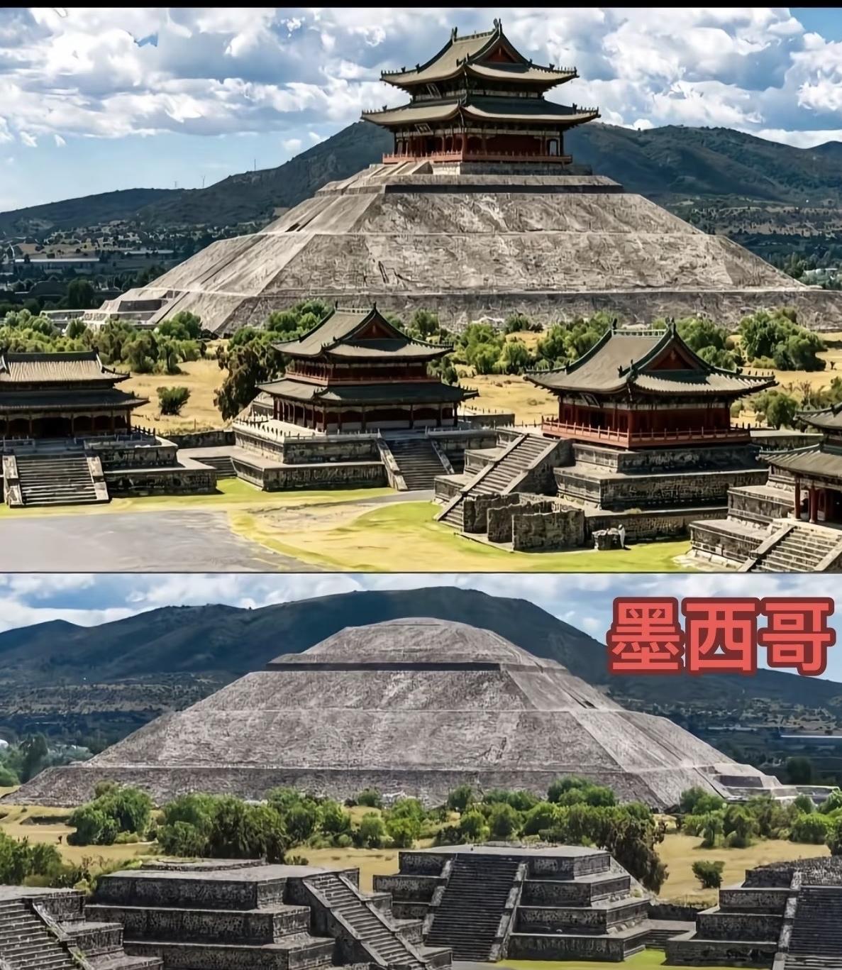 墨西哥建筑和中国建筑还真有类似之处。结构上，二者都曾运用稳固的结构体系，中国有斗