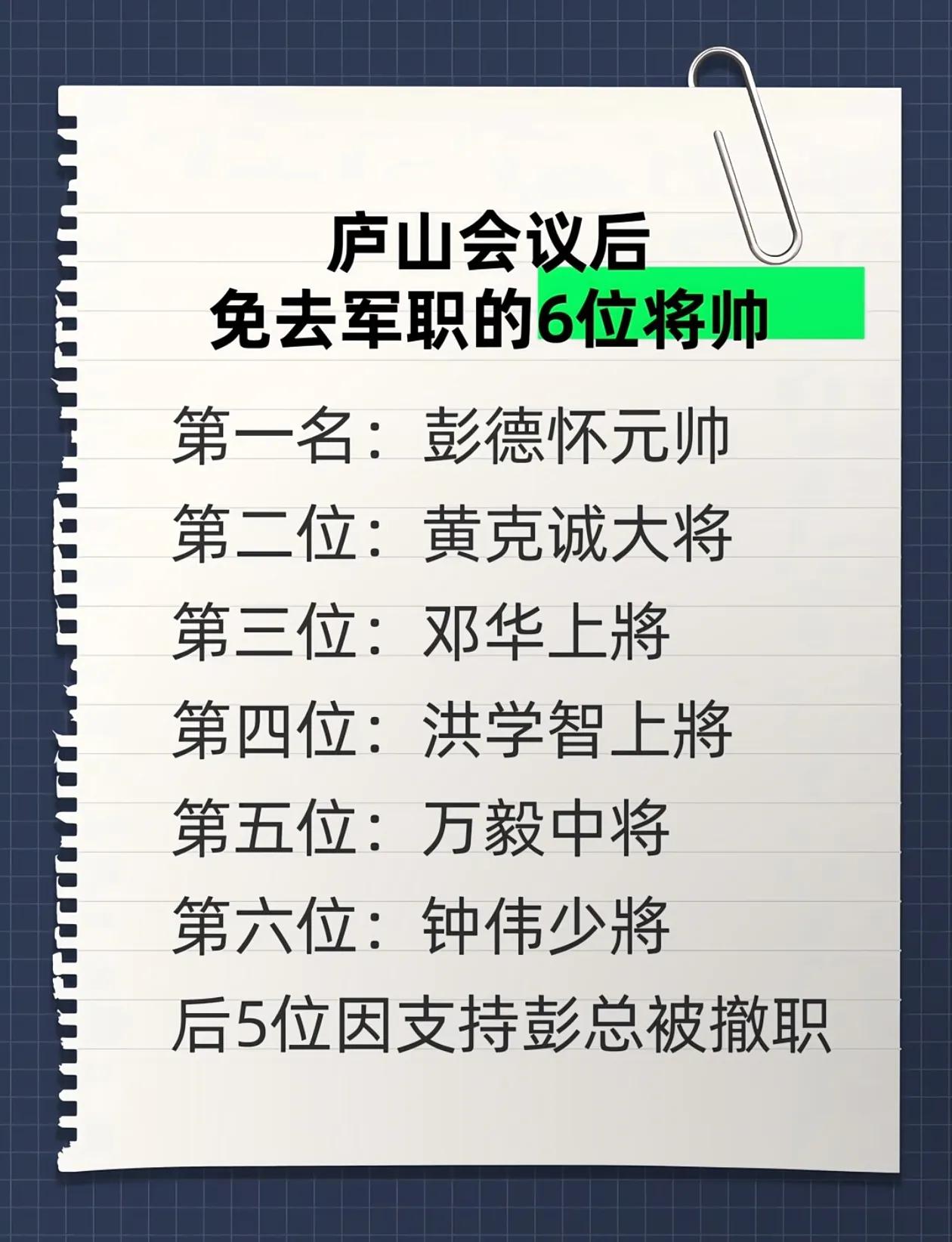 庐山会议后被免职的6位将帅！