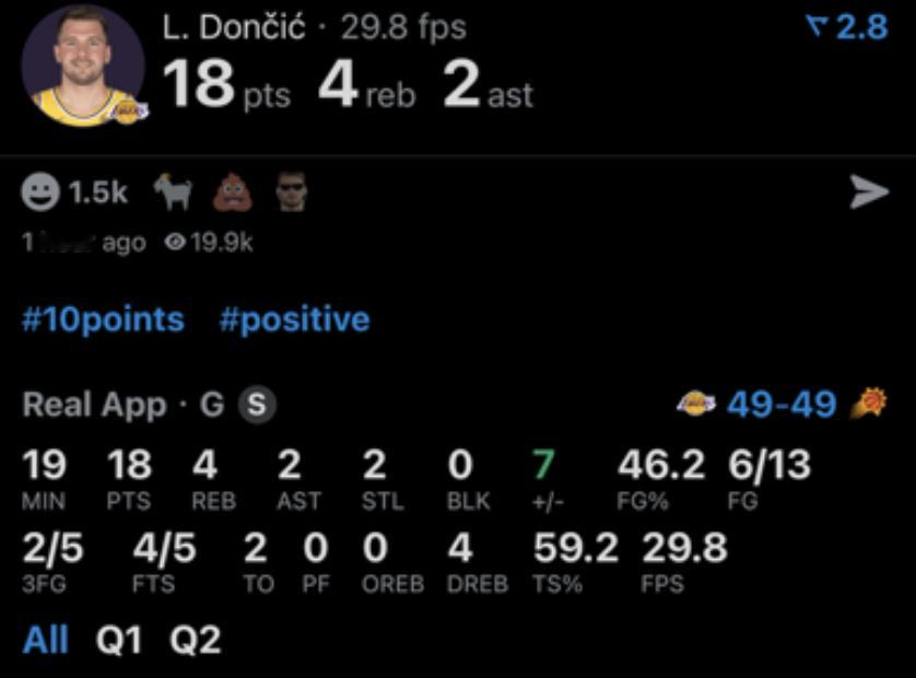 半场的东契奇：13投6中 三分球5中2 罚球5中418分4篮板2助攻2抢断2失误