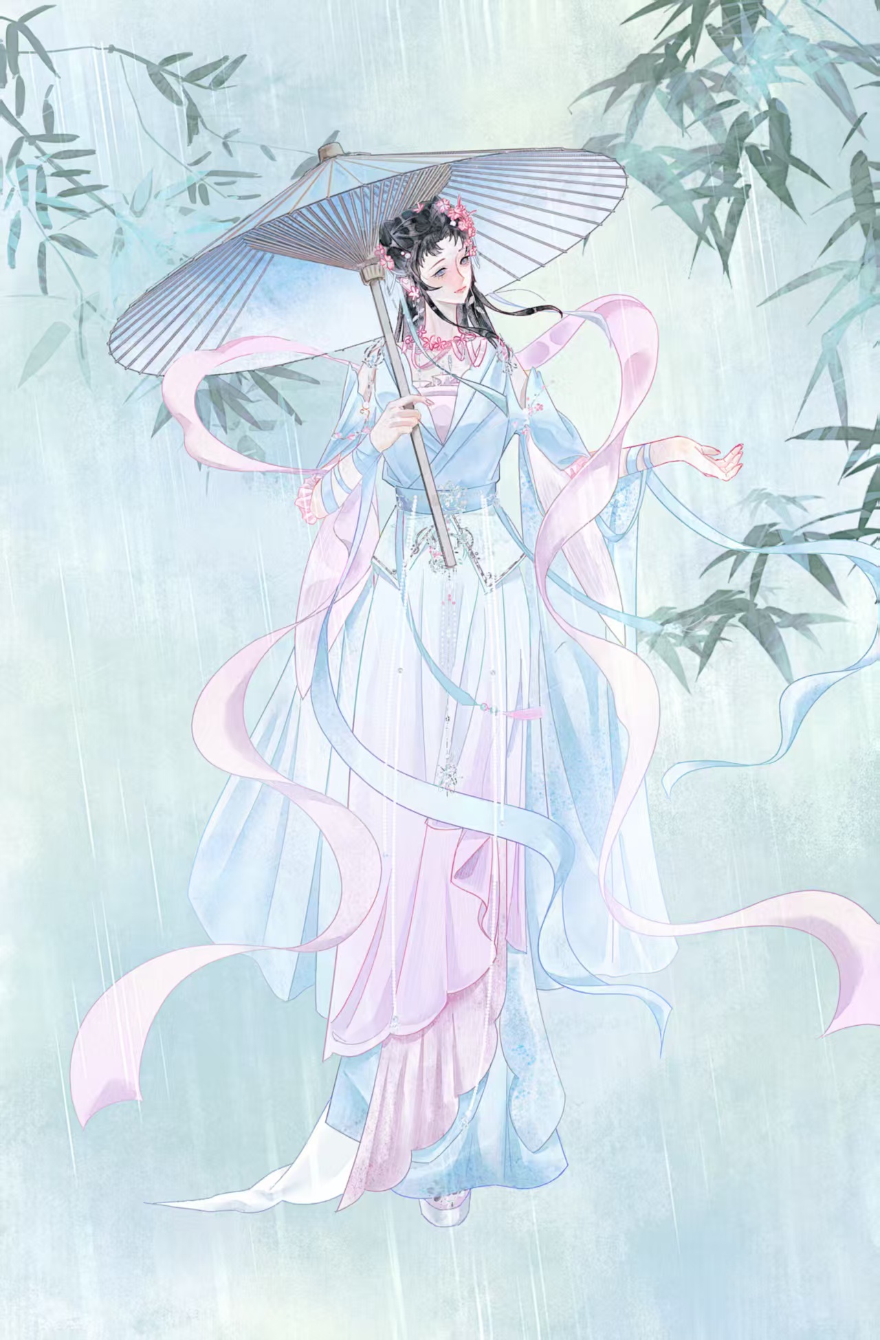 焰灵姬1124生日快乐 天行九歌焰灵姬朱雀 焰灵姬竹雨撑伞映素裳，朱雀携焰焕霞光