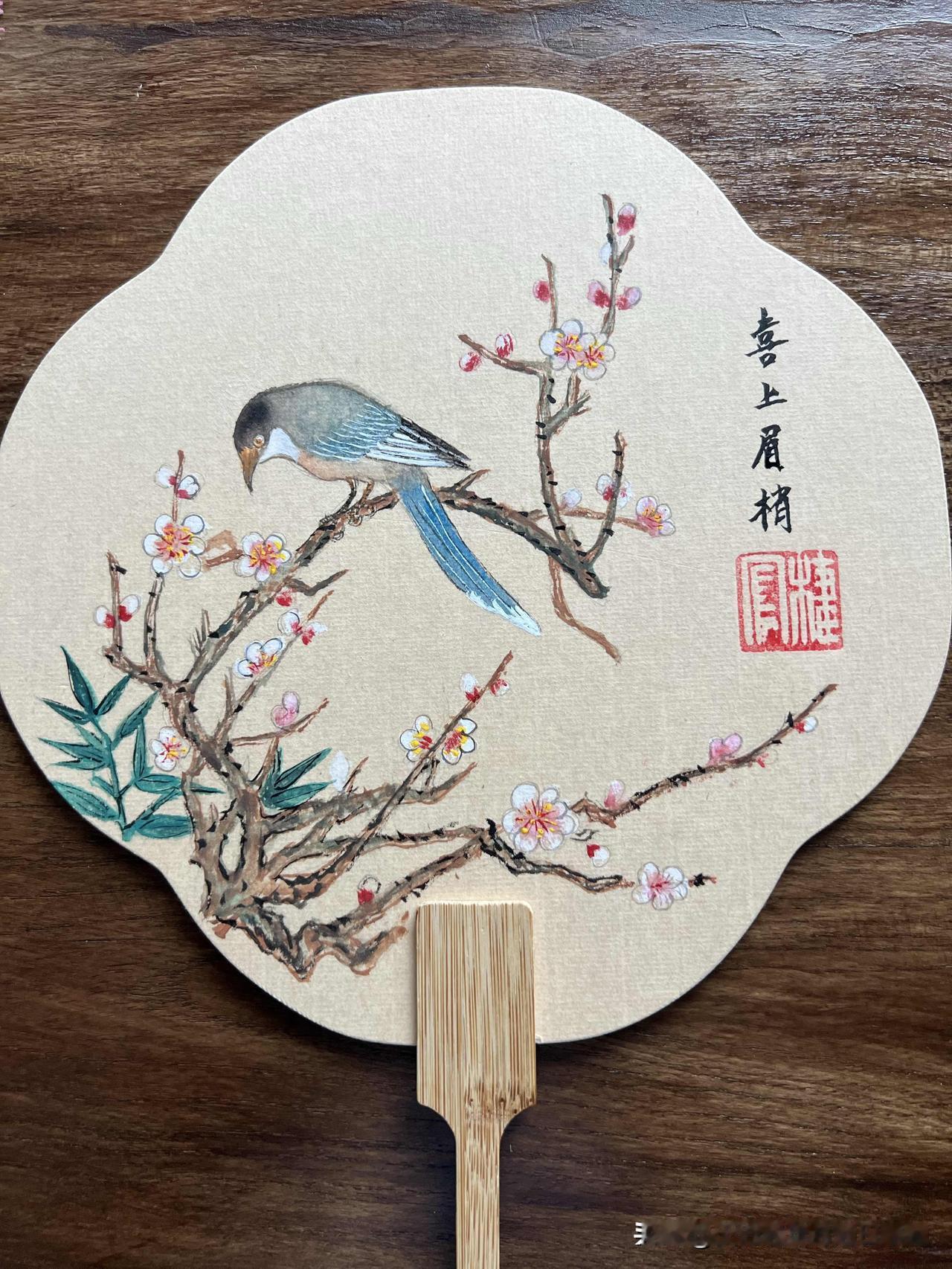 手绘花鸟团扇