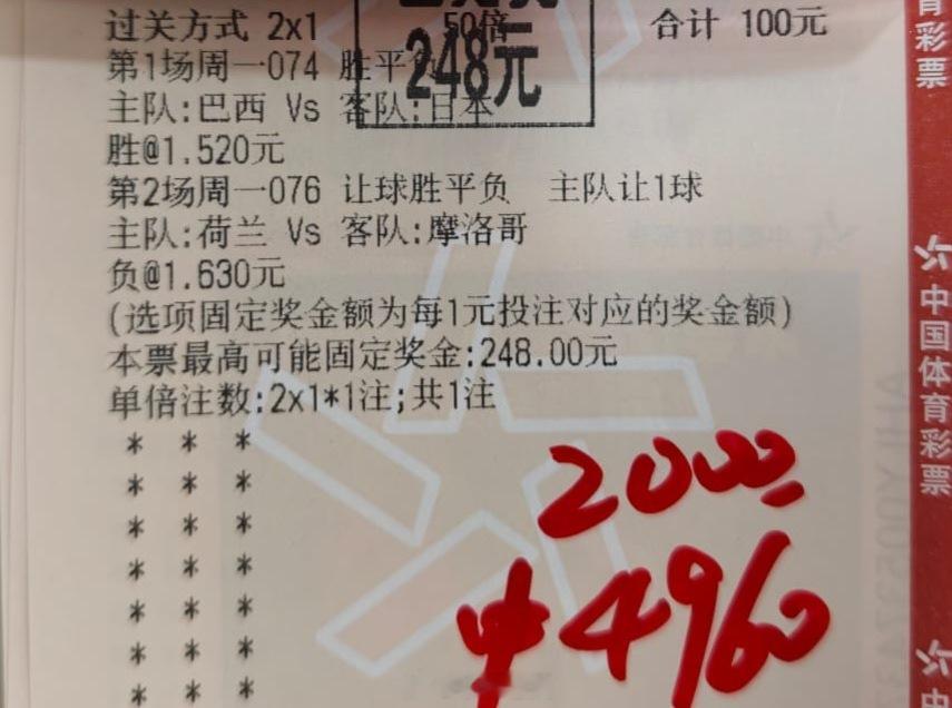 两张思路单稳稳拿捏，巴西拿下、摩洛哥受让打出，2串1直接收近5Q，看球的分析总算