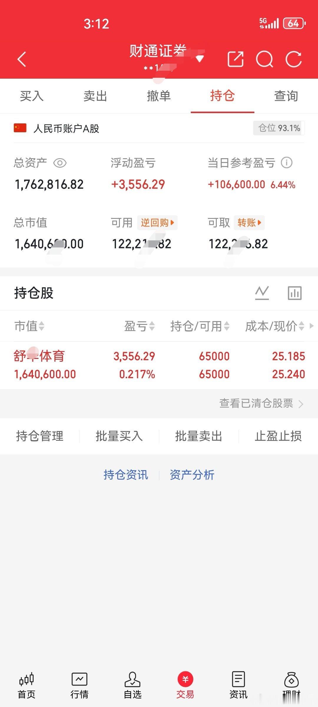 今日操作继续持有：舒华TY看到的朋友点个赞，扣一波“178”支持牛哥，我会每天坚