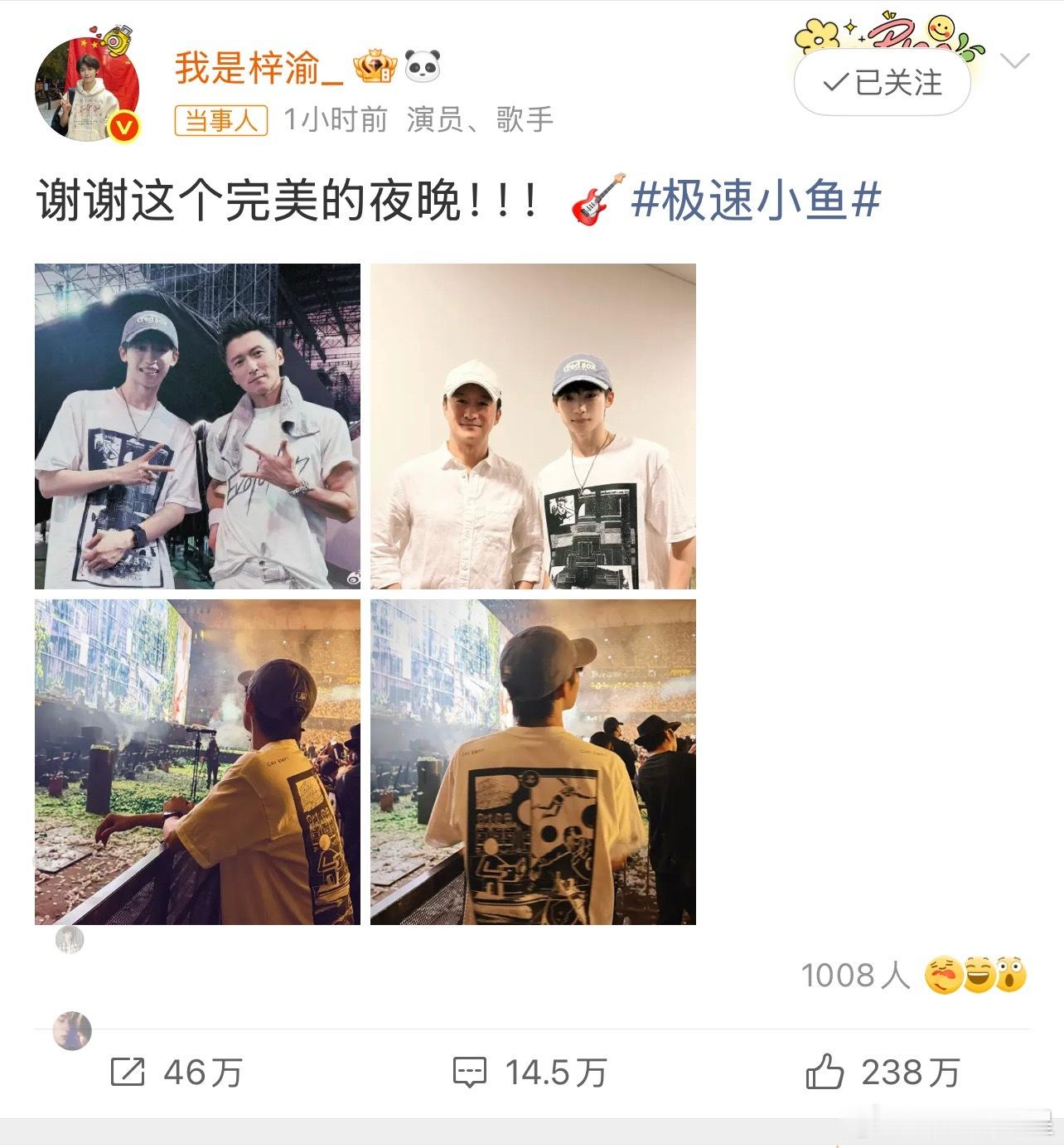 传下去，梓渝跟谢霆锋，吴京合影了梓渝去看谢霆锋演唱会了