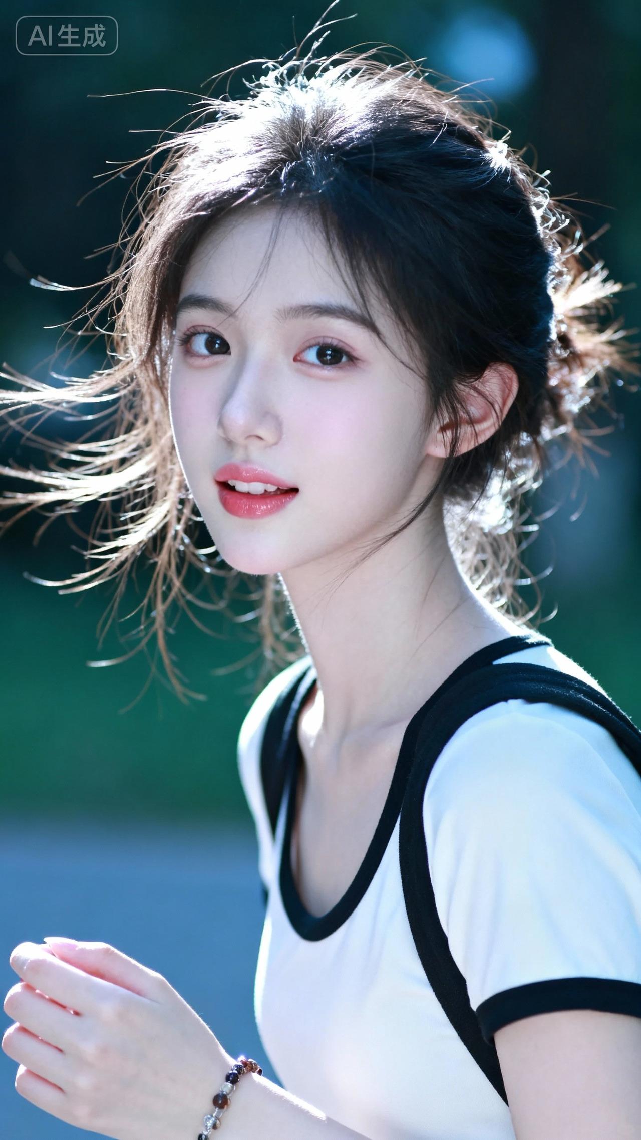 风拂发梢轻，笑靥如花绽。