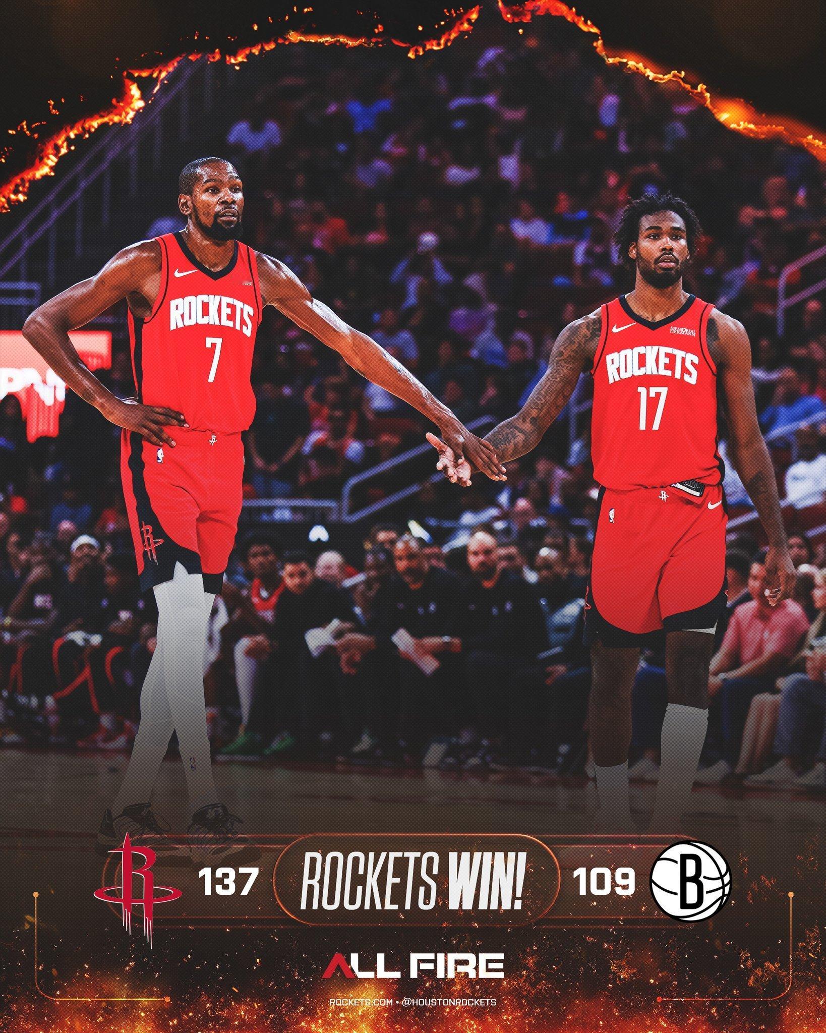 火箭赛季首胜，也结束了对篮网的三连败。乌度卡找了一个合适的对手来调整阵容，但因为