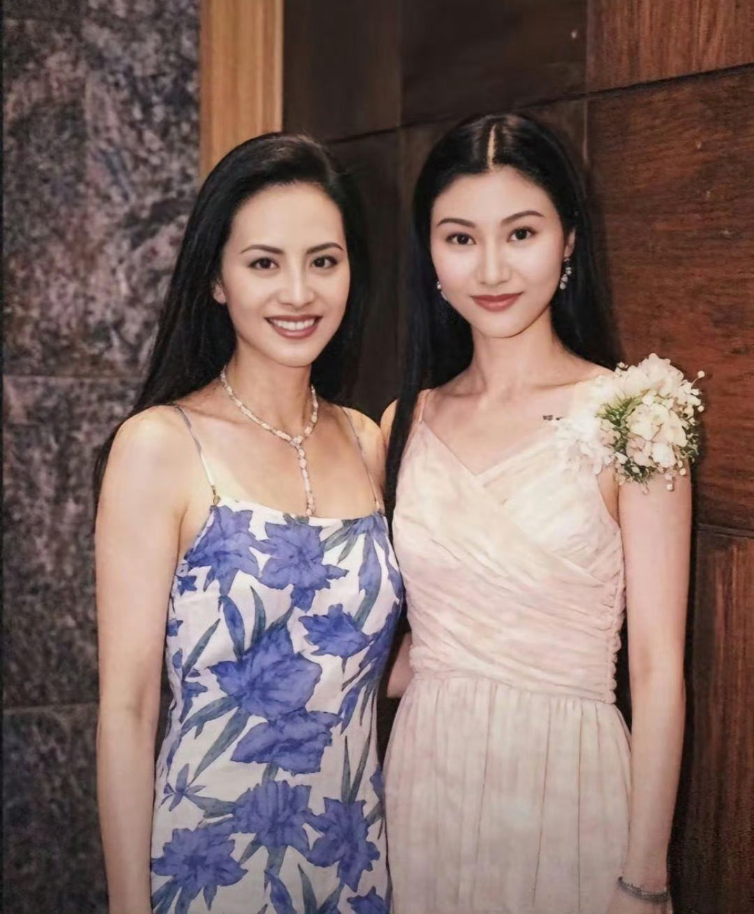 当年李嘉欣和田丽合照，两人分别是港台两地代表性美女，美的很自然