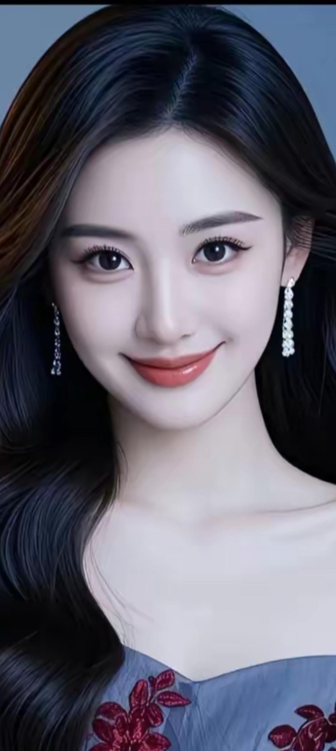 温柔甜美的少女，红唇微笑，优雅动人。