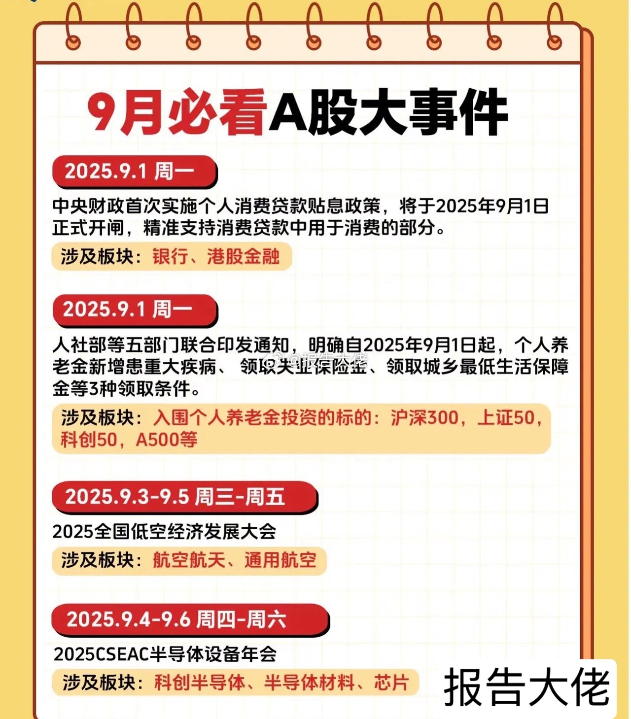 9月必看A股大事件 ​​​